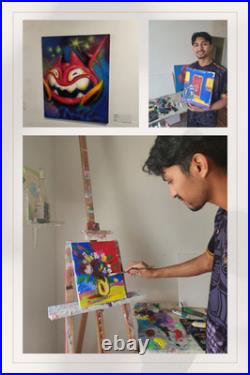 Aleph Original Art 14x11 Colorful Modern Art Acrylic Painting on Canvas