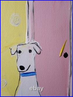 Aleph Original Art Dog 14x11 Abstract Expressionist Original Painting on Canvas