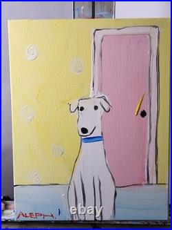 Aleph Original Art Dog 14x11 Abstract Expressionist Original Painting on Canvas