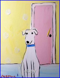 Aleph Original Art Dog 14x11 Abstract Expressionist Original Painting on Canvas