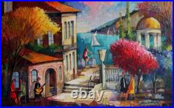Alexander Grinshpun Hand Signed Original Acrylic on Canvas Street Scene Art