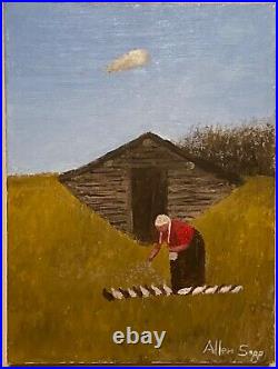 Allen Sapp Painting Called Grandmother Feeding The Chickens