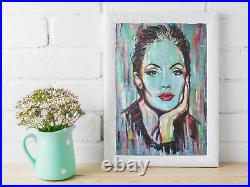 Angelina. Expressionist Woman Portrait, original art Acrylic on Canvas 50x70cm