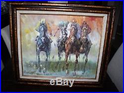 Anthony Veccio Original Oil on Canvas Painting Jockeys & Race Horses 30 X 26