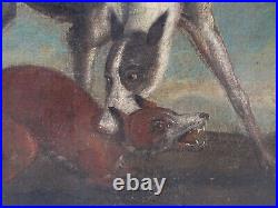 Antique 17thc. Oil Painting A Nod Om Sancho dated 1605 Hunting Dog and Fox