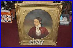 Antique 1800's Oil Painting Portrait Young Girl Custom Wood Frame Large