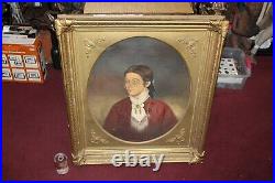 Antique 1800's Oil Painting Portrait Young Girl Custom Wood Frame Large