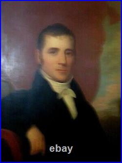 Antique 1830s Oil on Canvas Portrait Philadelphia Gentleman with Original Frame