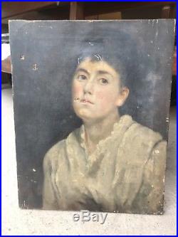 Antique 18th Century Oil On Canvas Portrait Painting Of Lady Original