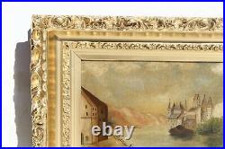 Antique 19c. Original Oil Painting on canvas Landscape, Castle, unsigned, framed