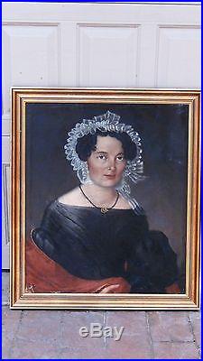 Antique 19c Original Painting On Canvas Of Miss Ethel L. Georgensin Black Dress