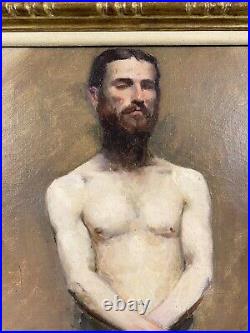 Antique 19th C. French Parisian Academic Nude Male Study Oil on Canvas c. 1885