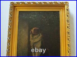 Antique 19th Century Old Large Breed Dog Painting Portrait Friend Till The End