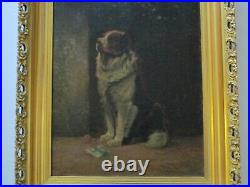 Antique 19th Century Old Large Breed Dog Painting Portrait Friend Till The End
