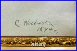 Antique 19th Century Ornate Gold Gilded Frame The Kiss Cherub painting Signed