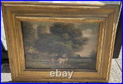 Antique 19th Gilt Framed Oil Painting Canvas Pastoral Cows signed John Davis