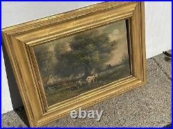 Antique 19th Gilt Framed Oil Painting Canvas Pastoral Cows signed John Davis