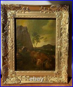 Antique 19th century oil painting on canvas, rural landscape, unsigned, framed