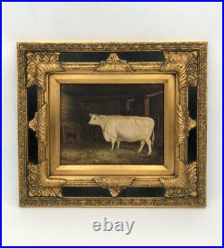 Antique C Toch ORIGINAL FRENCH OIL ON CANVAS COW PAINTING 16 3/8 x 14 3/8