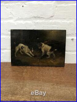 Antique C19th Oil On Canvas Terrier Dogs Jack Russel Signed Original Art