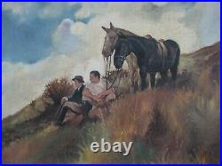Antique California Oil Painting Landscape Impressionist American Western Horses