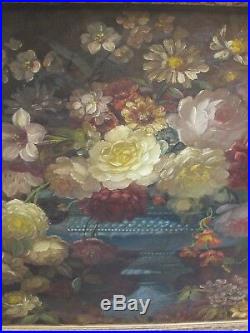 Antique Dutch School Floral Still Life Oil Painting on Artist Board Framed