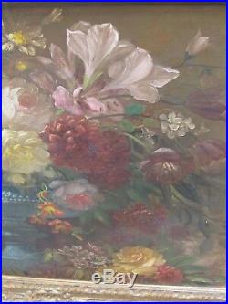 Antique Dutch School Floral Still Life Oil Painting on Artist Board Framed