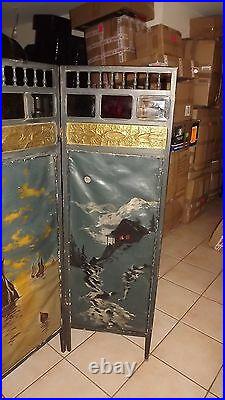 Antique French 1900 oil paint canvas 3 Wood Panel Screen Room Divider Art deco