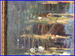 Antique French Impressionism oil painting The water lilies signed