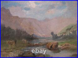 Antique French School Paint Oil on Canvas Original Frame Gild landscape Old 19th