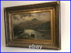 Antique Gilt Framed original signed oil painting on Canvas Scottish Loch c 1890