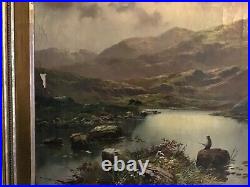 Antique Gilt Framed original signed oil painting on Canvas Scottish Loch c 1890