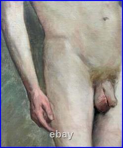 Antique HENRI BRUGNOT Male Academic Nude OIL Painting Exposition Label 1st Prize