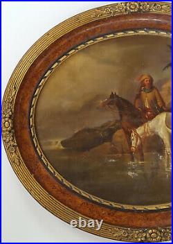Antique Horse Painting, 19th Century Horseman Oil Painting, To be Restored