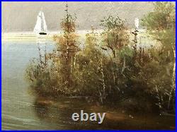 Antique Hudson River School Landscape Oil on Canvas Painting 19th century