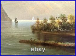 Antique Hudson River School Landscape Oil on Canvas Painting 19th century