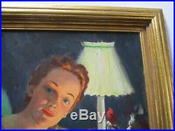 Antique Jerry Bellen Painting Rare Chicago Illustrator Oil Pinup Pretty Woman