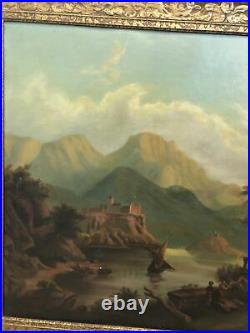 Antique Lake Maggiore Landscape Italy 19th Century Original Canvas Oil Painting