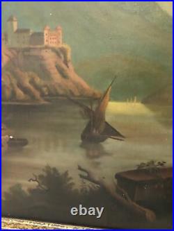 Antique Lake Maggiore Landscape Italy 19th Century Original Canvas Oil Painting
