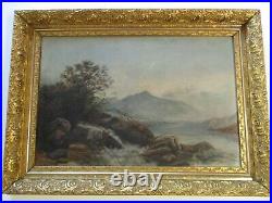 Antique Large Hudson River Area Painting Landscape American 19th Century Old