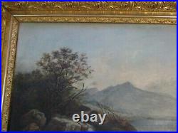 Antique Large Hudson River Area Painting Landscape American 19th Century Old
