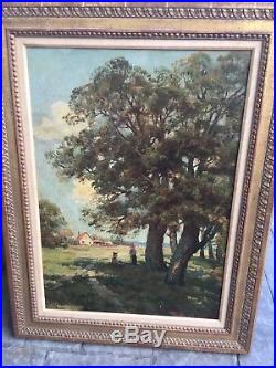 Antique Late c19th Cent. Original Oil On Canvas American Impressionist Landscape