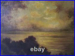 Antique Mistical River Sunset Landscape Scene Oil Painting On Canvas 29x19