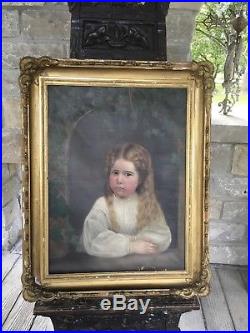 Antique Oil On Canvas Oil Painting Of Girl 1865 Provenance Original Frame