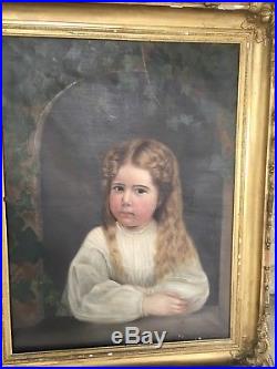Antique Oil On Canvas Oil Painting Of Girl 1865 Provenance Original Frame