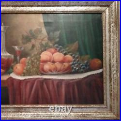 Antique Oil On Canvas Painting Depicting Still Life Contemporary Meccata Fruits