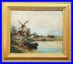 Antique-Oil-on-Canvas-Painting-Landscape-Windmill-Boats-Vintage-1922-Original-01-eqb