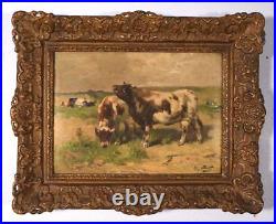 Antique Oil on Canvas Painting with Cows by Henry Schouten (1864-1927)