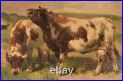 Antique Oil on Canvas Painting with Cows by Henry Schouten (1864-1927)