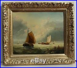 Antique Oil painting on canvas, original, seascape, Sailboats, Signed, Framed